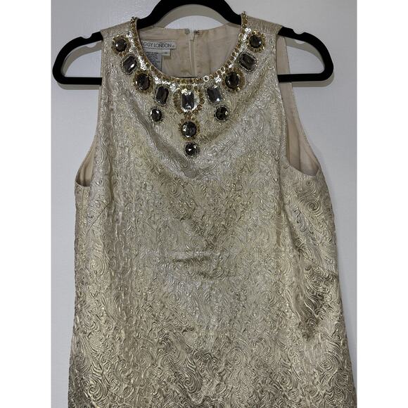Maggy London Womens Gold & Cream Jacquard Weave Embellished Shift Dress Size 12 - Picture 3 of 5